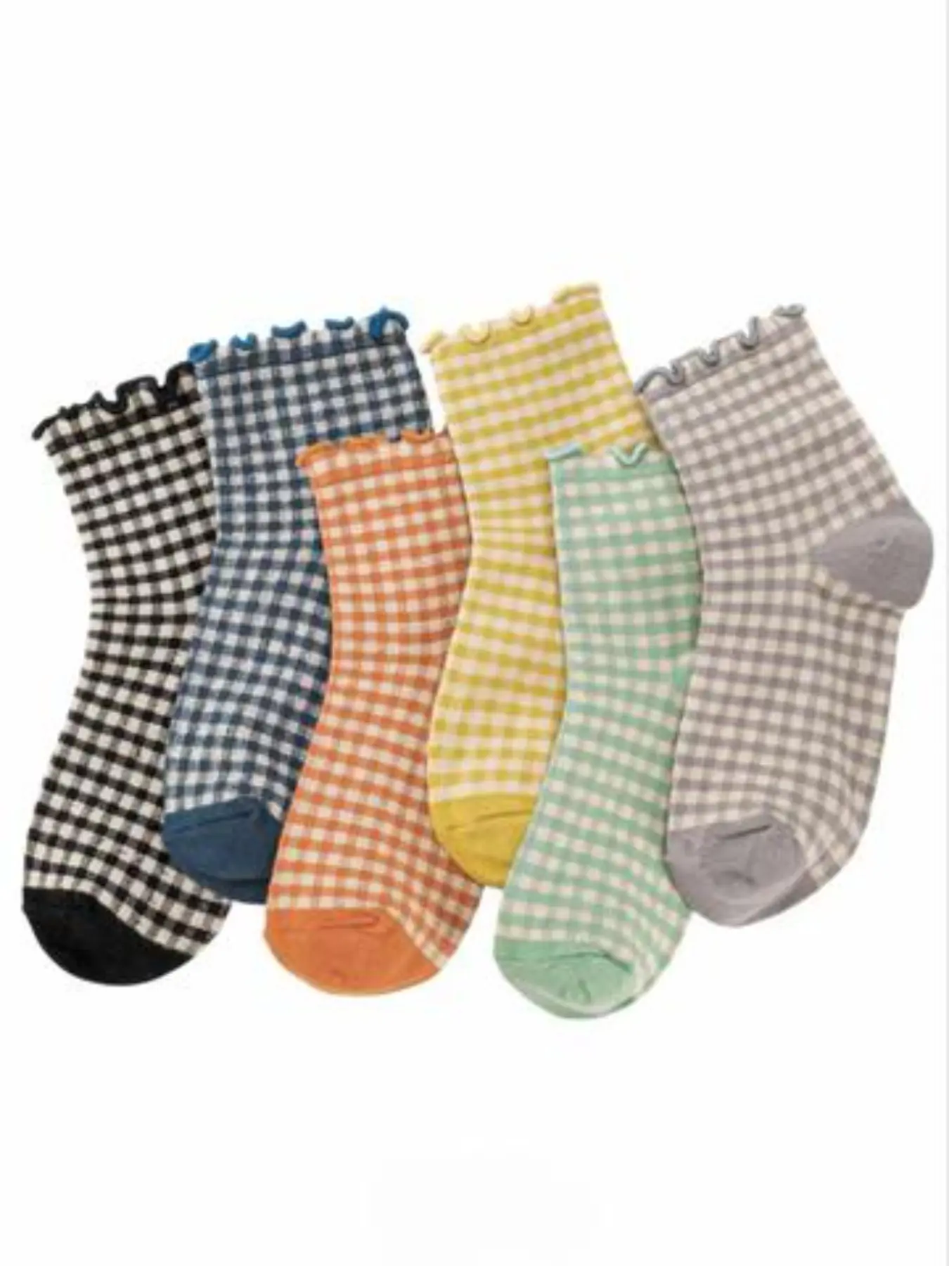 5 Pairs Vintage Plaid Crew Socks, Cute Colorful Checkered Trim, Ideal for Women's Daily Wear, Comfortable and Stylish Injinji Socks