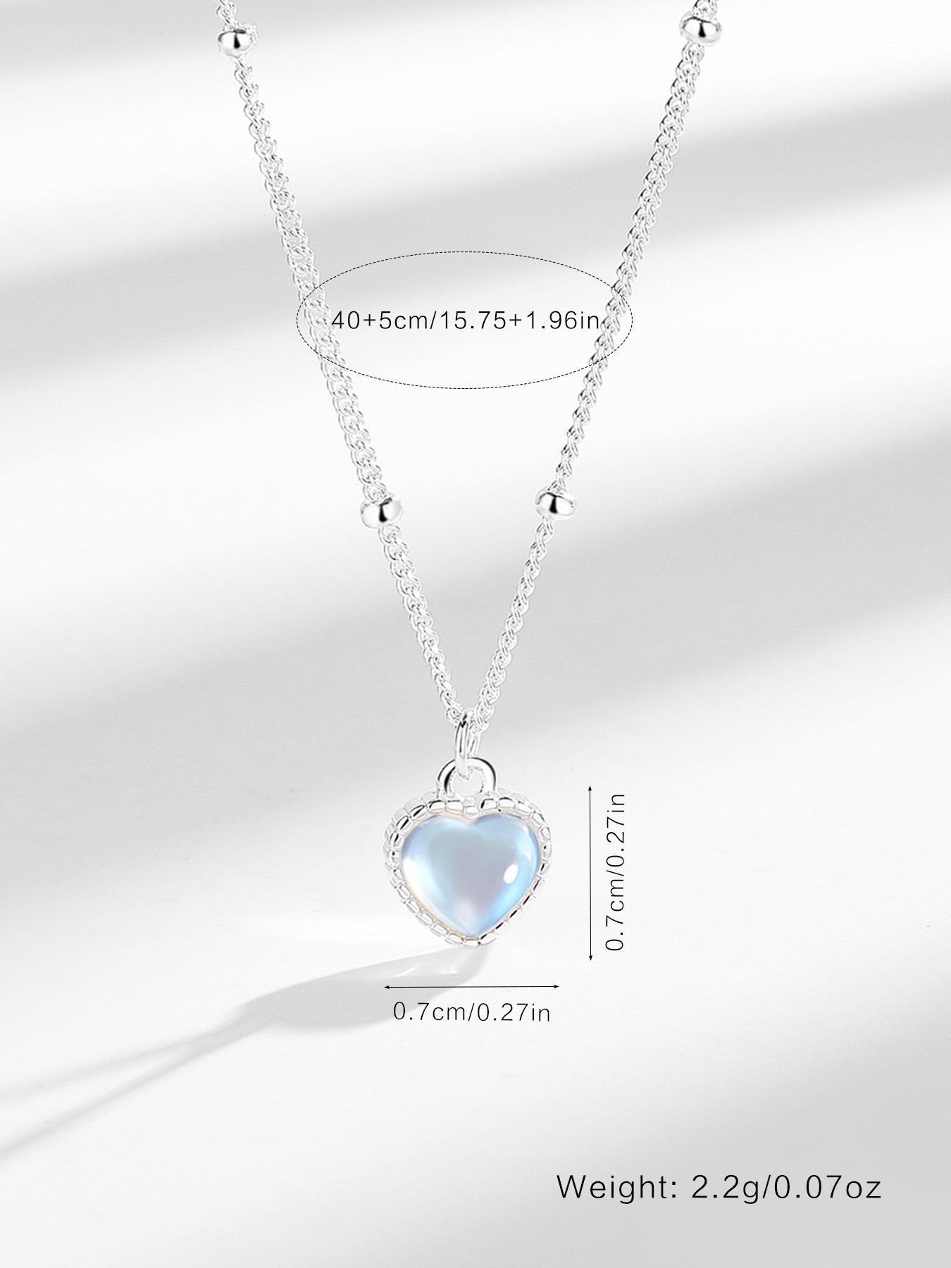 925 Sterling Silver Fashion Heart Shaped Moonstone Pendant Necklace for Women, Fashion Jewelry for Party, Daily Clothing Decor, Birthday Gift, Dainty Necklace