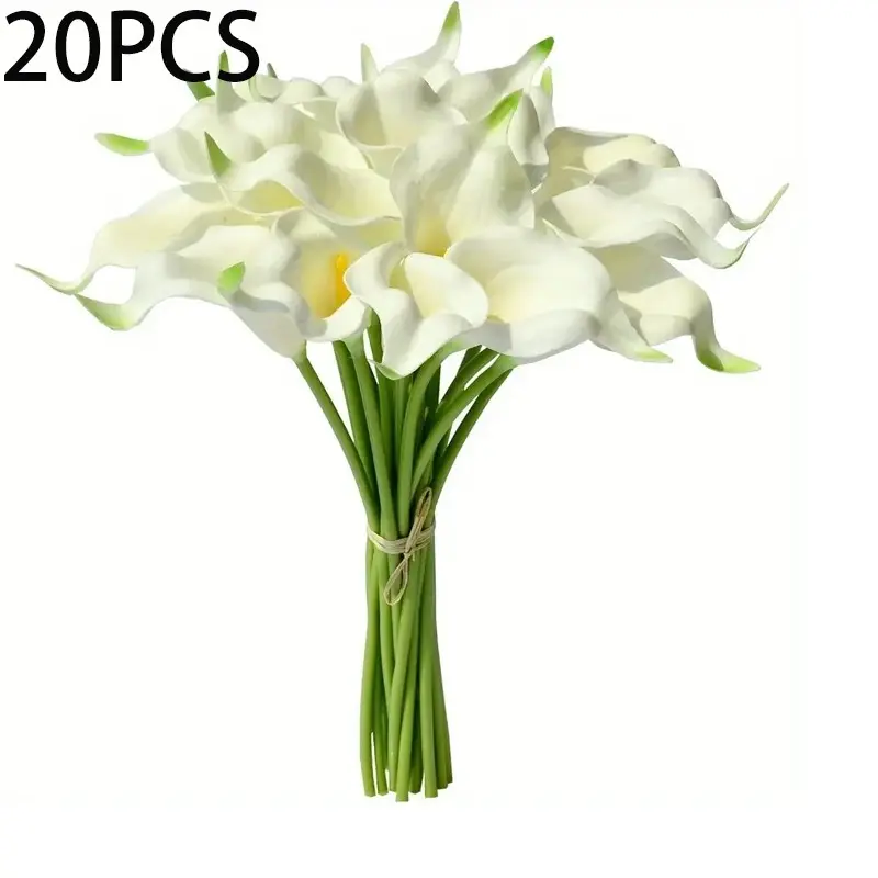 Elegant Fabric Calla Lily Bouquet, 13.4 Inch Realistic Artificial Flowers, Stems and Ribbon, Perfect for Mother's Day, Easter, Wedding, Engagement