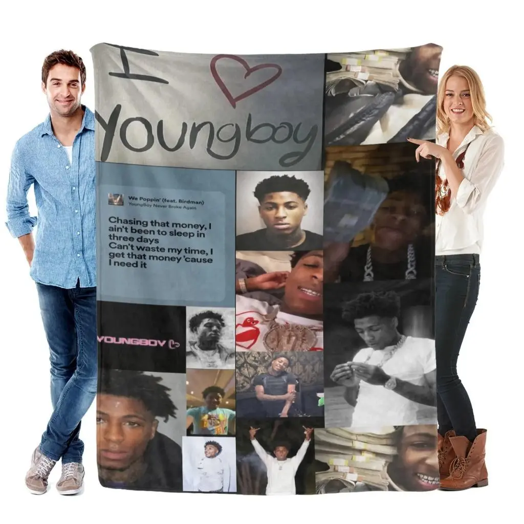 Collage Flannel Blanket, YoungBoy Hip-Hop Throw, Ultra-Soft Cozy Blanket for Rap Fans