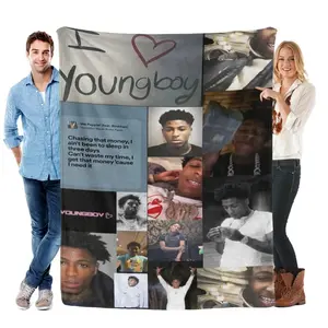 Collage Flannel Blanket, YoungBoy Hip-Hop Throw, Ultra-Soft Cozy Blanket for Rap Fans