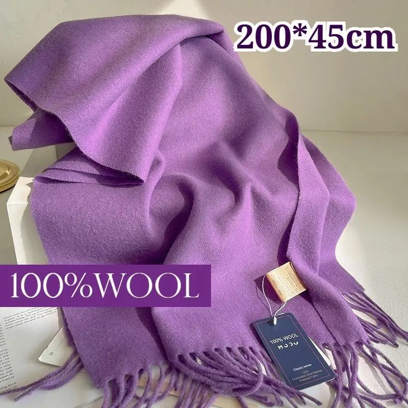 Australia 100% Wool Solid Tassel Scarf Winter Large Soft Versatile Shawl Women Wedding Cashmere Wrap Pashmina Big Size Scarves, Fast Delivery, Female
