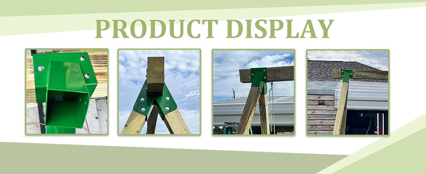 2 Pcs A-Frame Swing Set Bracket Heavy Duty Steel Green w/Mounting Hardware (2 Brackets) for 2 (4" x 4") Legs & 1 (4" x 6") Beam