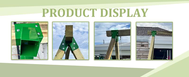 2 Pcs A-Frame Swing Set Bracket Heavy Duty Steel Green w/Mounting Hardware (2 Brackets) for 2 (4" x 4") Legs & 1 (4" x 6") Beam