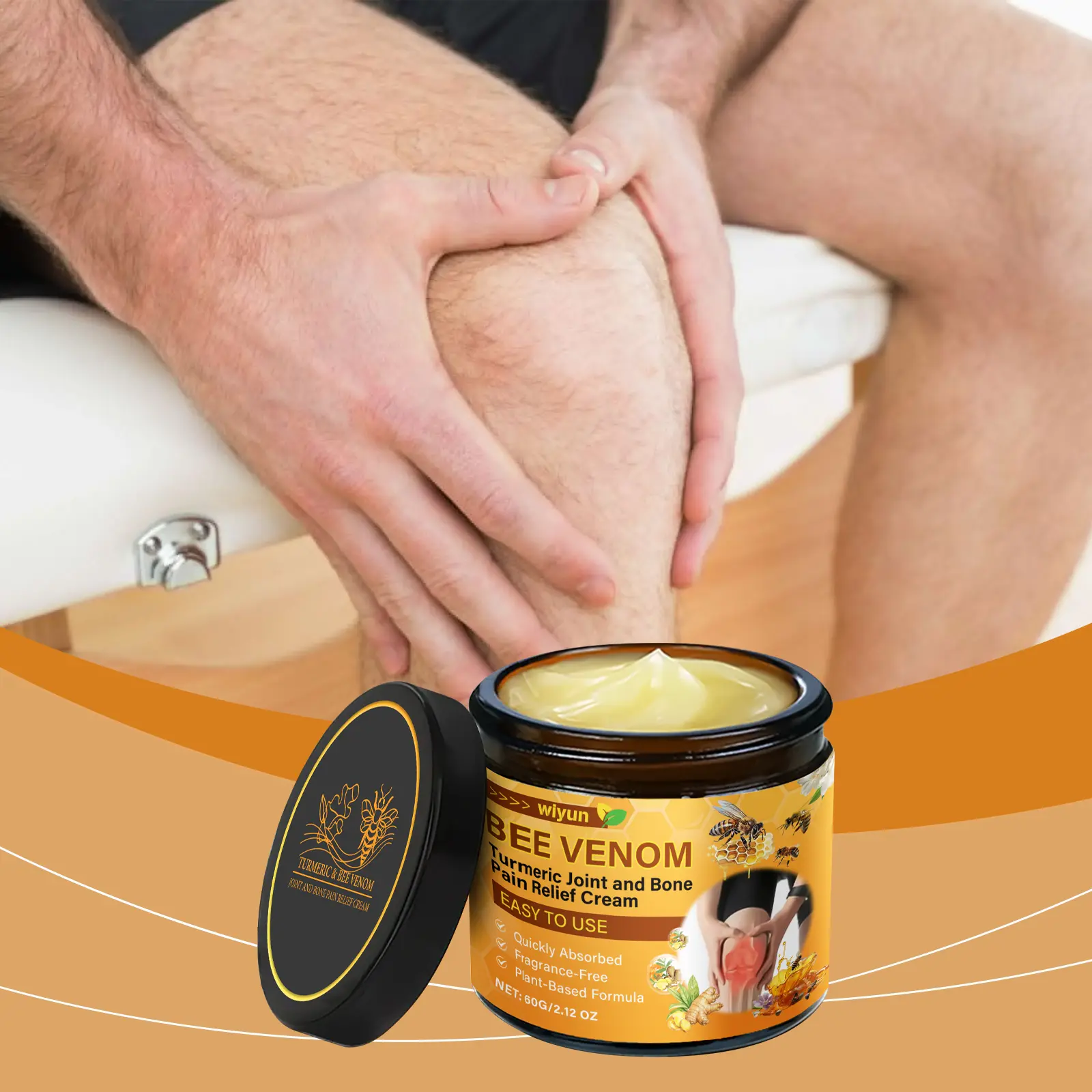 Turmeric & Bee Venom Body Massage Cream, Mild Daily External Skin Care Lotion for Joint & Muscle Area Hydrating & Comfort Care