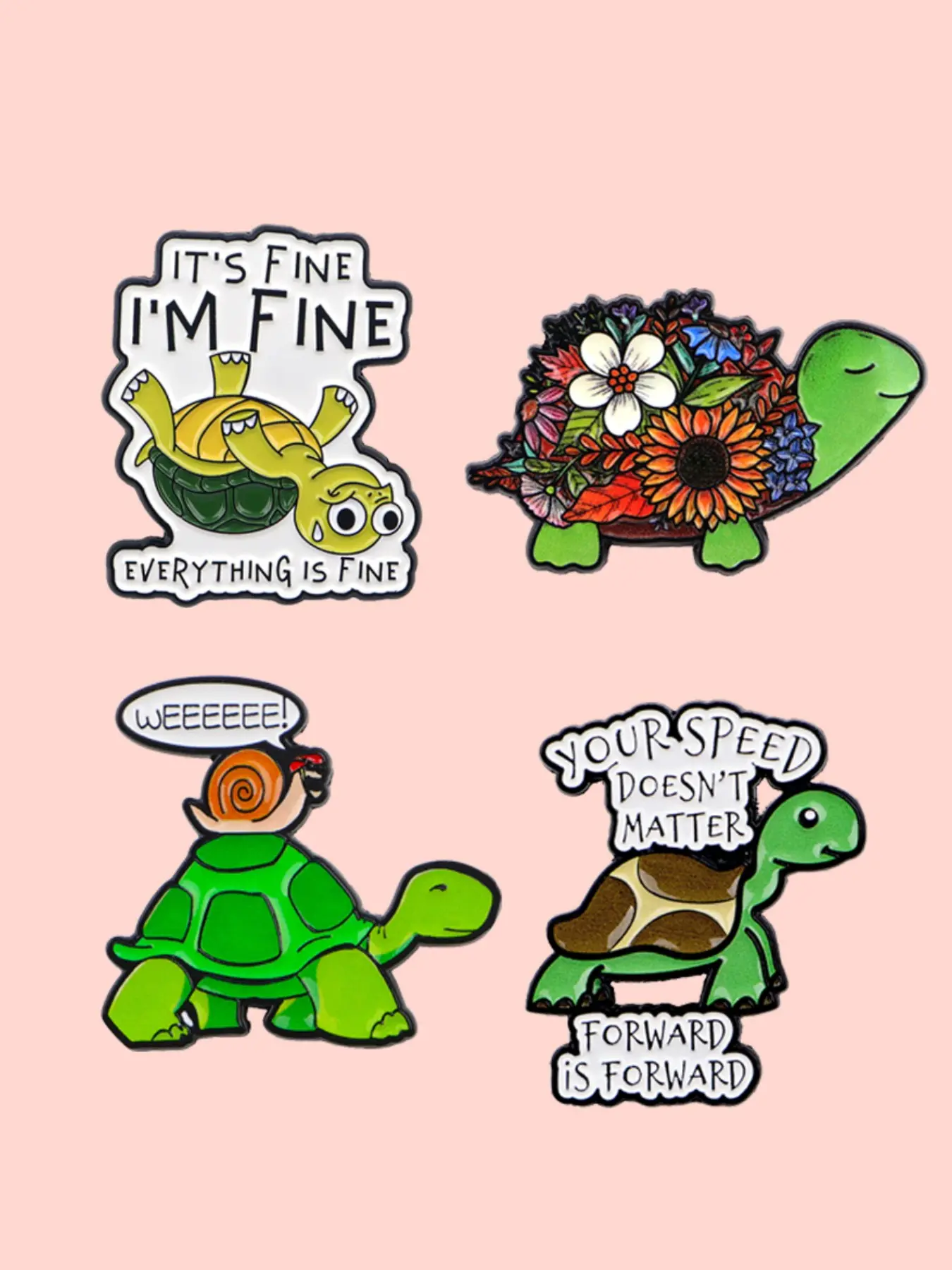4pcs/set Cute Turtle Enamel Pins, Zinc Alloy Unique Design Badges, Backpack Accessories, Fashion Gifts, All Seasons Wear