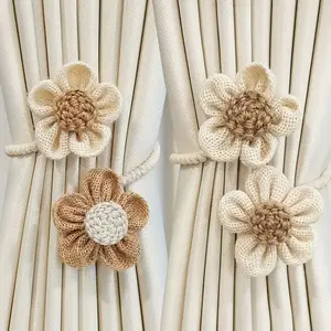 2PCS Floral Curtain Tiebacks Adjustable Rope Curtain Holdbacks for Drapes, Decorative Window Curtain Accessories, No Drill Curtain Ties for Living Room Bedroom Nursery Apartment Farmhouse Decor