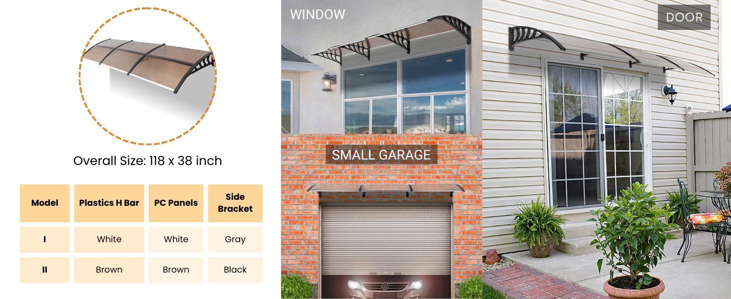 Karlhome Window Awning Door Awning, Polycarbonate Cover Front Door Outdoor Patio Awning UV Protection Rain Snow Sun Protection Hollow Core Panel, High Quality ABS and Polycarbonate Material