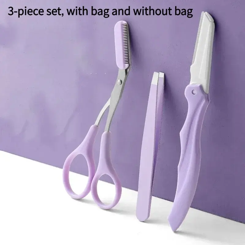 3-piece stainless steel eyebrow clipper folding eyebrow clipper set eyebrow clipper comb tweezers makeup and beauty tools