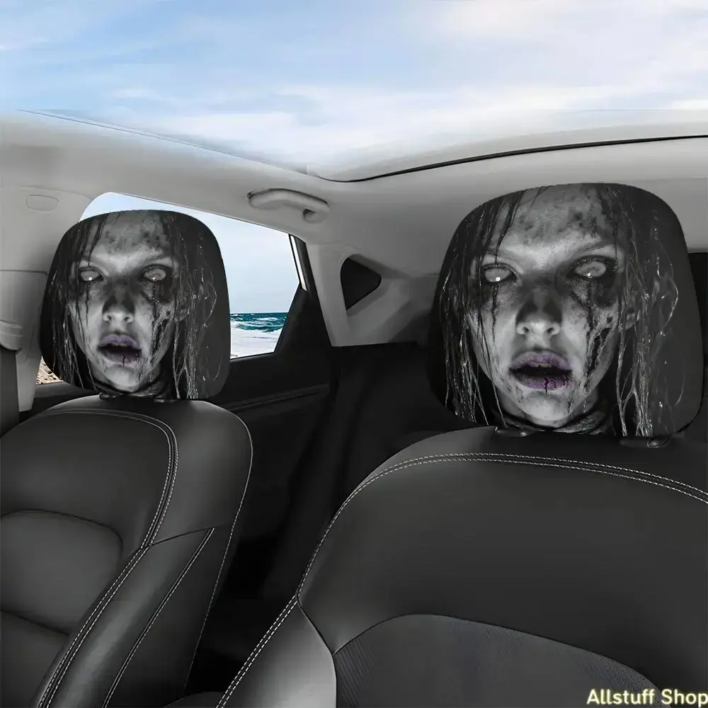 2pcs, Gothic Style Zombie Figure Printed Car Headrest Covers, Interior Decoration, Universal Fit, Washable, Easy to Install, Suitable for Long Road Trips, Alleviates Driving Fatigue, Creates a Personalized Atmosphere, Perfect Quirky Car Decoration, Car St