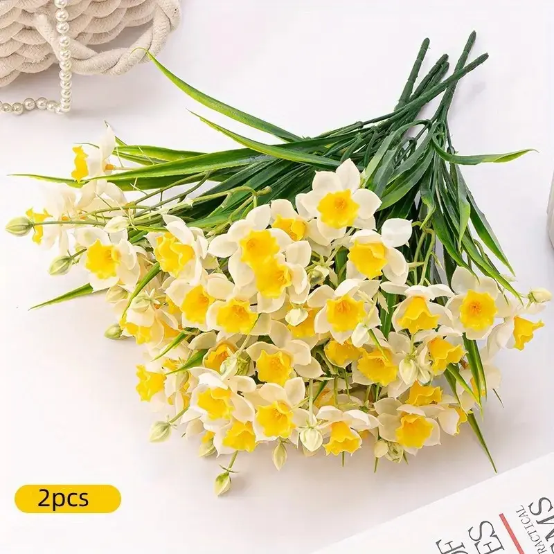 2pcs of Daffodil Artificial Flowers, Fake Flower Bouquet for Office, Daffodil Potted Decoration, Plastic Flowers, Home Decoration Bouquet, Artificial Bouquets