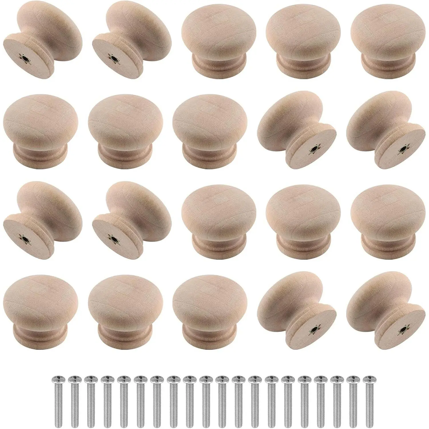20 Pcs Unfinished Wood Mushroom Shape Drawer Knobs, 28mm Diameter, 21mm Height, Furniture Cabinet Pulls HandlesGift