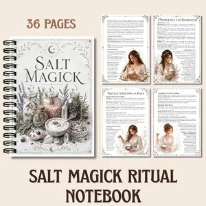 Salt Magic Ritual Notebook for Purification Protection Log, Spiral-bound Witchcraft Diary with Herbal and Crystal Inserts, Spiritual Salt Mixed Notebook for Protection Spells, Intent Set Gifts, Suitable for Wicans, Herbal Diary