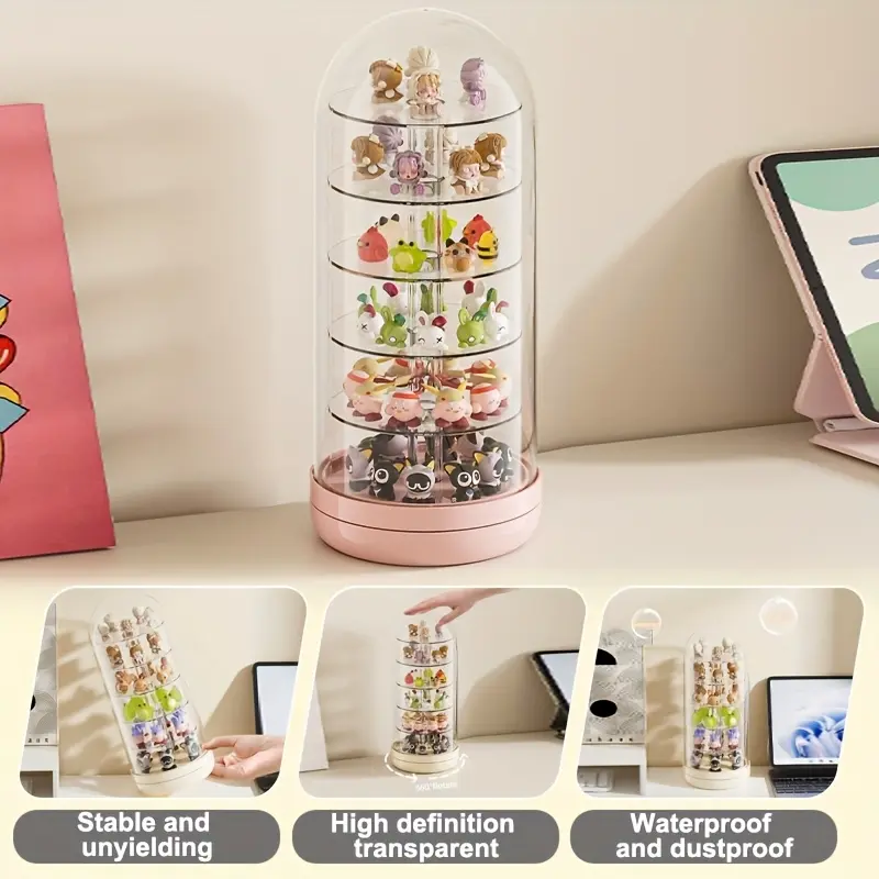 1 blind box figure storage display stand, UFORU transparent rotating multi-layer dust-proof display box, large-capacity desktop doll model shelf, special for home office tide play collection