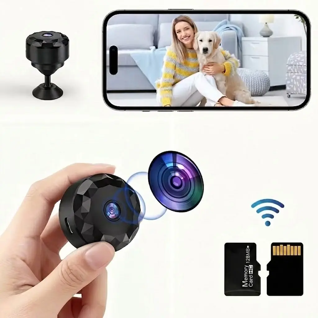 Portable Wireless Mini Camera, Wide Angle Night Vision, Motion Detection Alarm, Magnetic Base, Home Pet Monitoring, Cloud/SD Card Compatible, Home Security Cam
