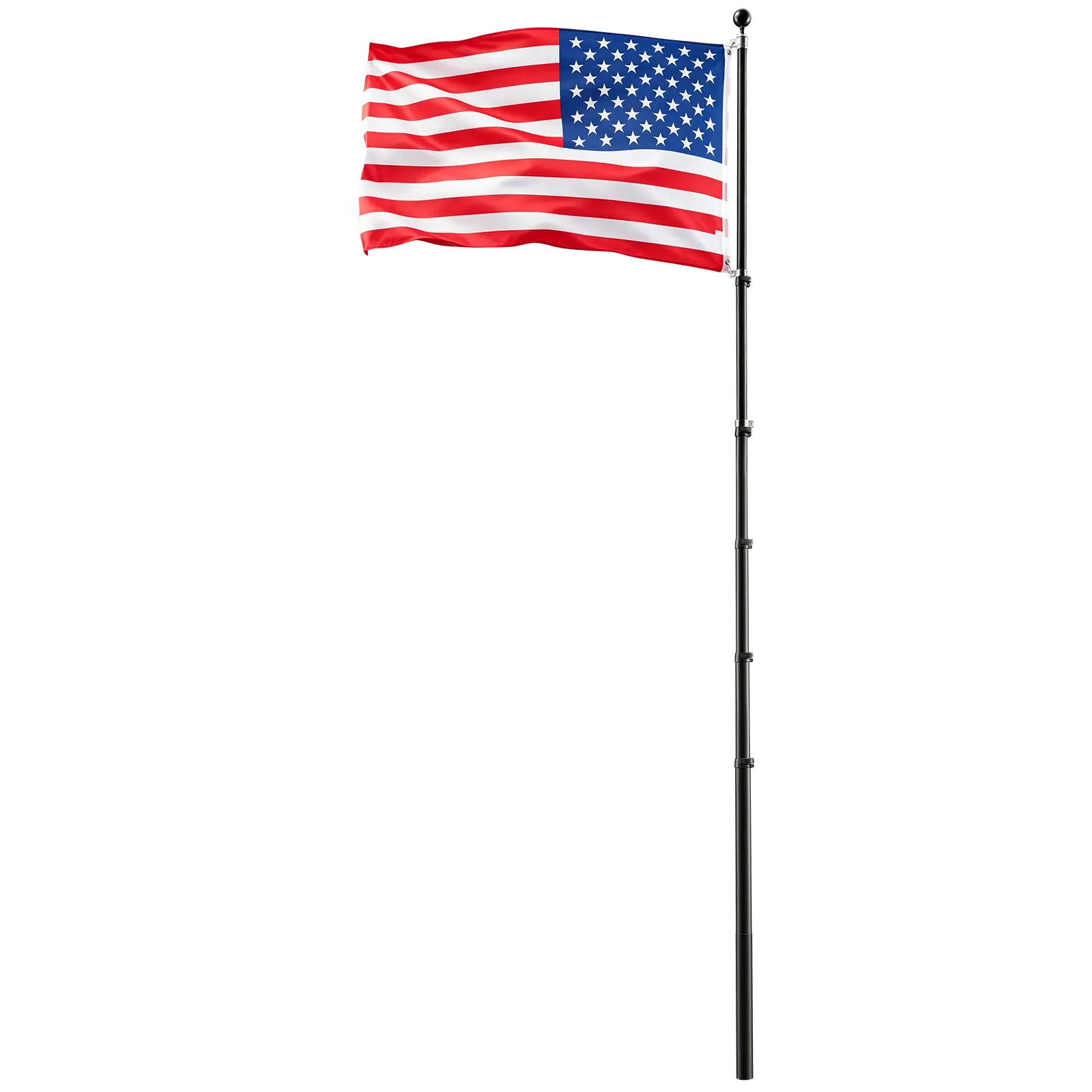 Flag Pole, 30ft Heavy Duty Telescopic Flagpole Kit for Outside House In Ground, Extra Thick Outdoor Aluminum Flagpole Kit with 3x5 American Flag for Yard, Residential or Commercial Use, Black