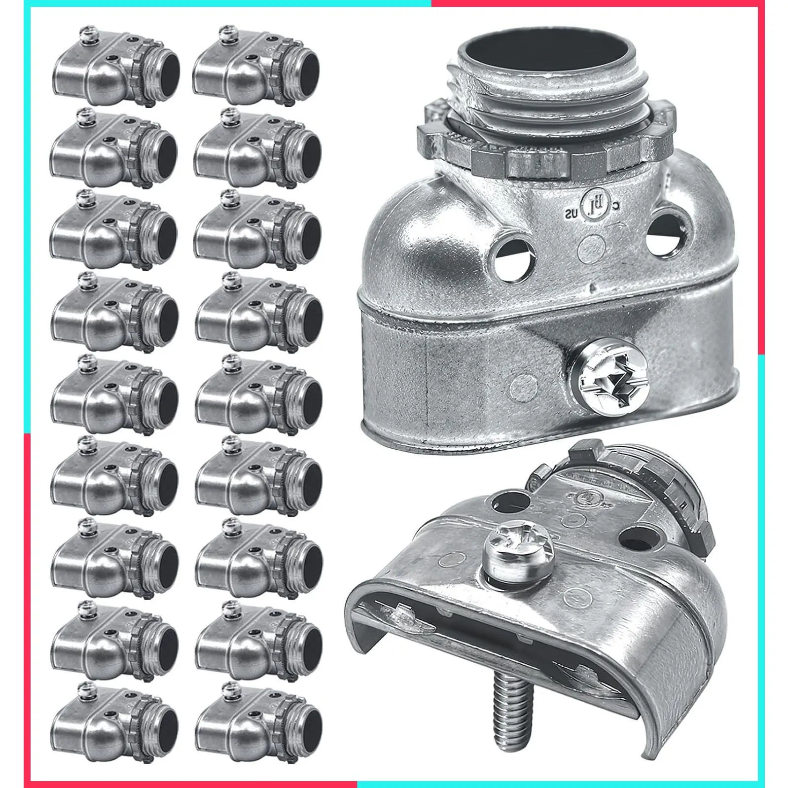 25 Pcs Duplex 3/8" Wire Box Connector for Flex/AC/MC/NM Sheathed Cable, Zinc Die Cast Screw Clamp Metal Electrical Fittings for Protecting Cables, Conduit Fittings Screw Coupling