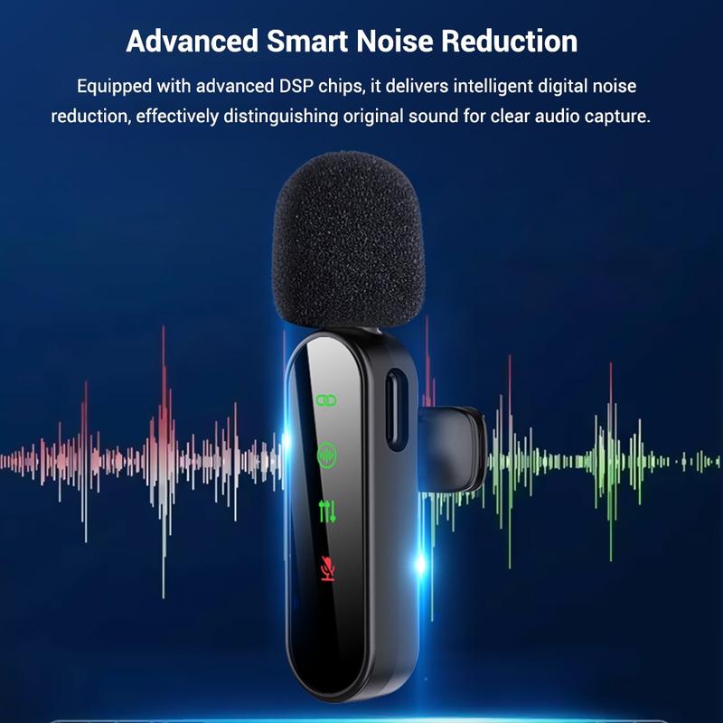 Professional Wireless Lavalier Microphone for iPhone, Android -, Mini Microphone with Status Display, Rechargeable Lapel Mic, Crystal Clear Sound Quality for Recording, Live Streaming, Vlog, TikTok
