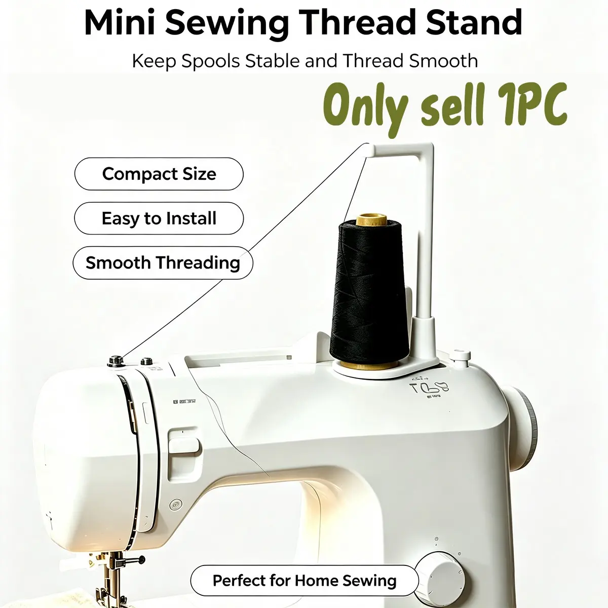 Large Capacity Vertical Thread Spool Holder for Sewing Machines, Anti-Tangle Wire Guide, Easy Installation, Universal Fit for Most Home Sewing Machines and Overlockers