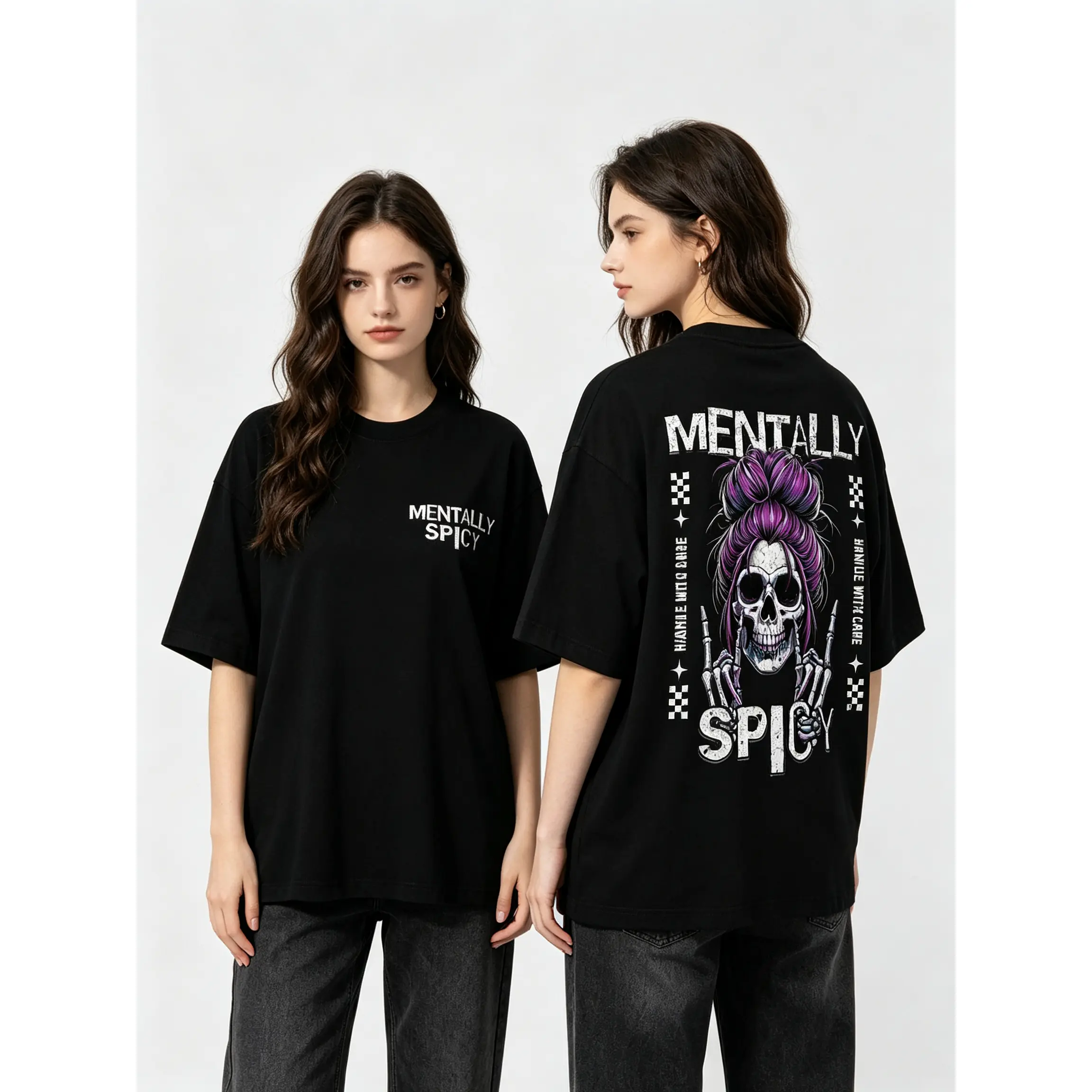 Mentally Spicy Shirt Skull Graphic Tee Gothic Punk T Shirt Oversized Alternative Streetwear Shirt For Women Men