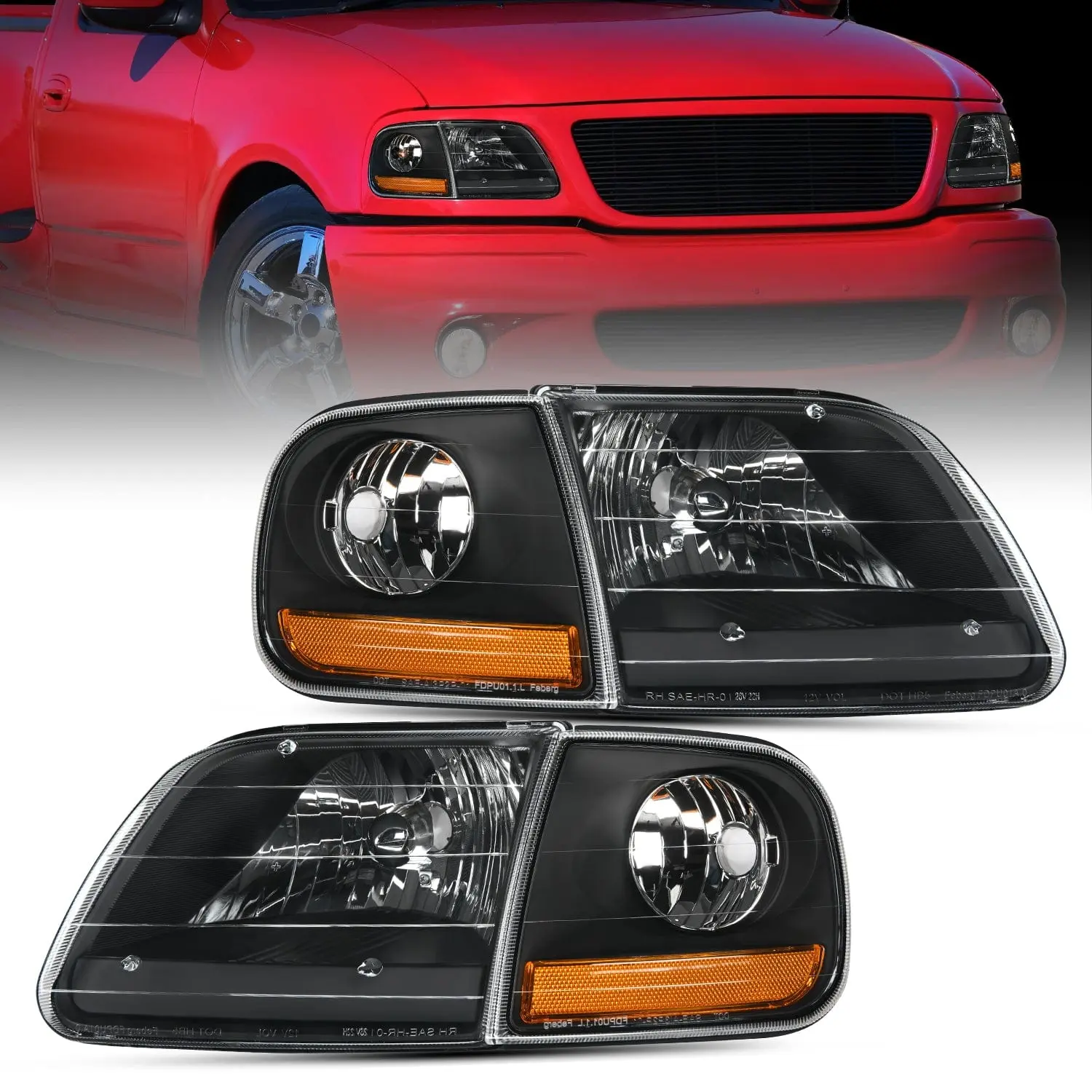 Nilight Waterproof Automotive Replacement Headlight Assembly for 1997-2003 Ford F150 & Expedition - Black Housing, Amber Reflector, Beam Angle Adjustable, Corrosion Resistant, DOT & SAE Compliant, Shock & Vibration Resistant Car Accessory