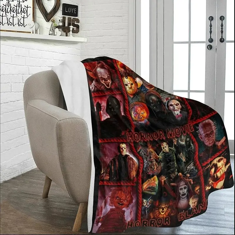 1pc Horror Movie Blanket, Flannel Nap Blanket, Warm Comfortable Soft Blanket, Soft Blanket Throw, Gift for Home, Lightweight Sofa Bed Cover, Travel Camping
