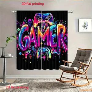 2-Pack Cyberpunk Gamer Curtains, Semi-Transparent Polyester, Ideal for Bedroom/living Room/home Office, Perfect for Gaming Decor, Window Curtain, Window Drapes