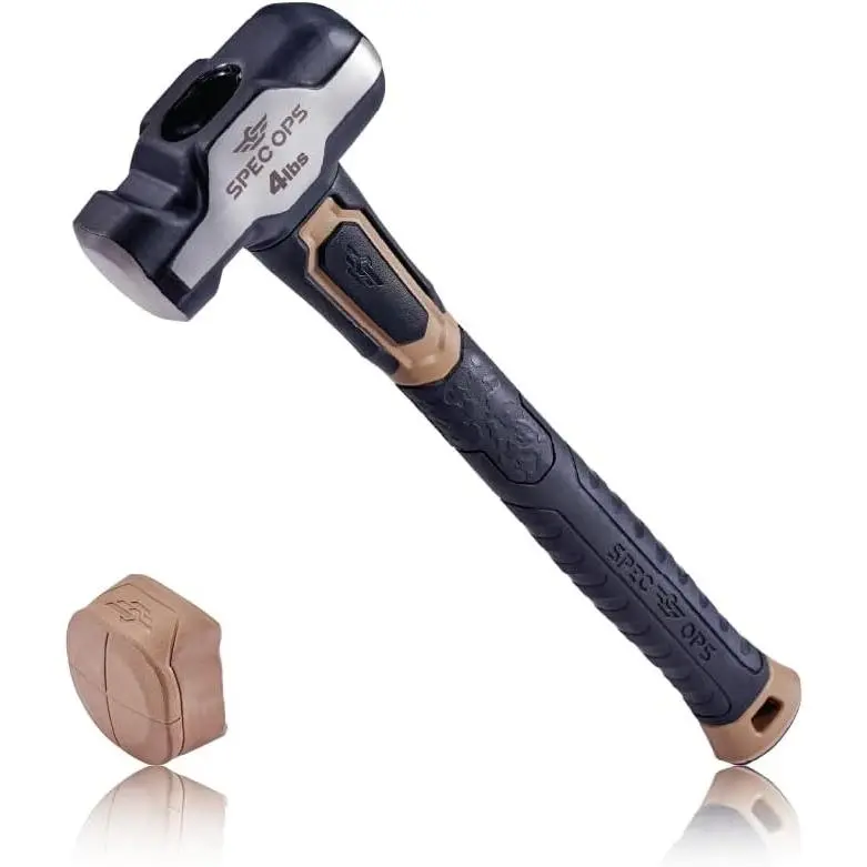 4 lb Engineering Sledge Hammer with Removable Soft Mallet Cap & Bi-Material Shock Absorbing Vibration Dampening Handle, 3% Donated to Veterans, Black/Tan