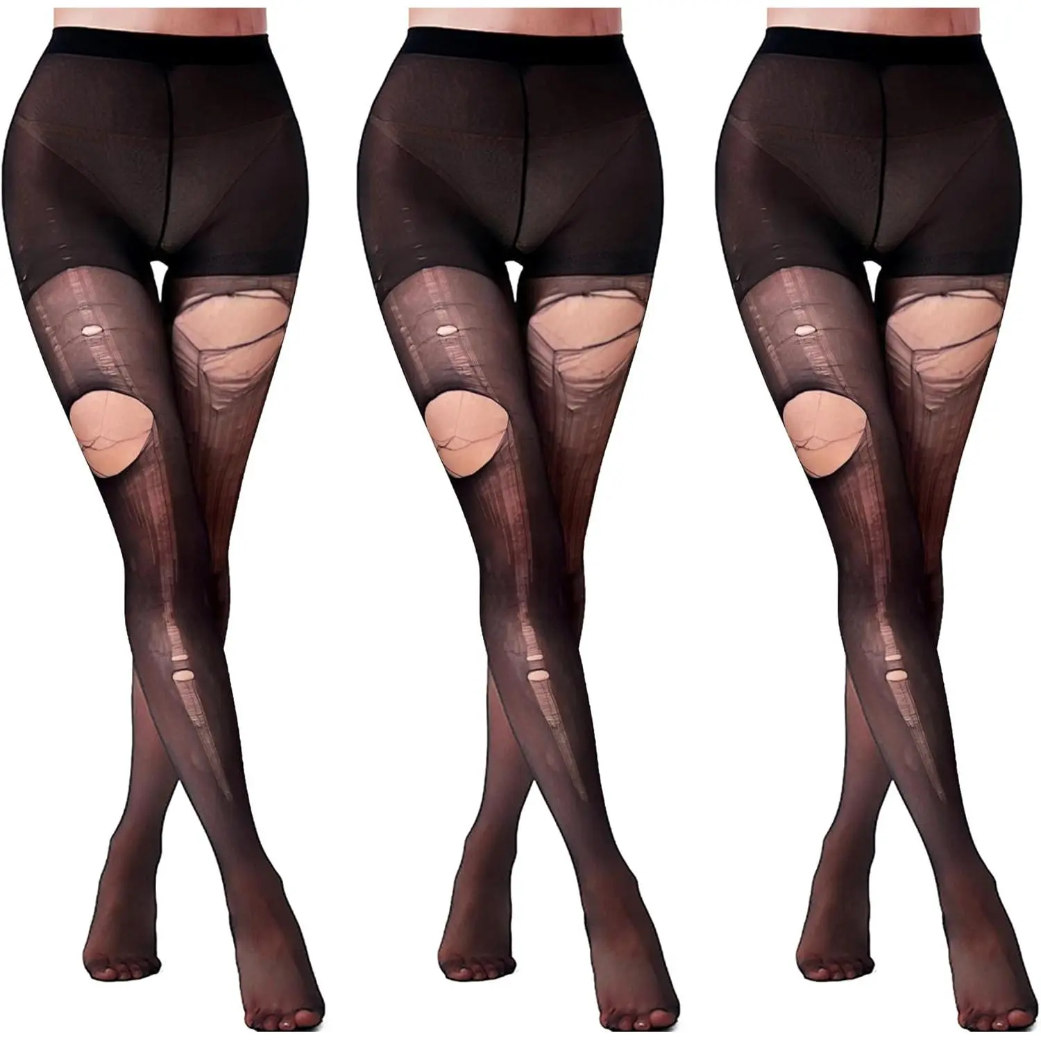 Ripped Black Tights for Women DIY Tear Fishnet Tights, Sexy Torn Distressed Stockings, Gothic Punk Pantyhose