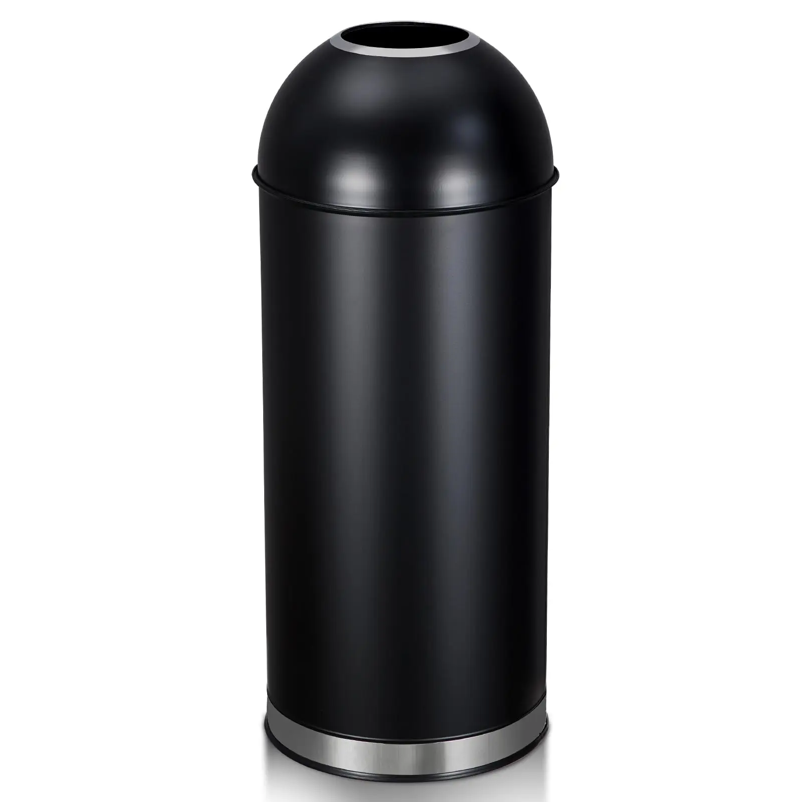 Heavy-Duty Stainless Steel Kitchen Trash Can - 65L Large Capacity Round Open Top Garbage Bin - Commercial Grade Waste Container for Home, Office, Restaurant, Indoor & Outdoor Use - Black Steel