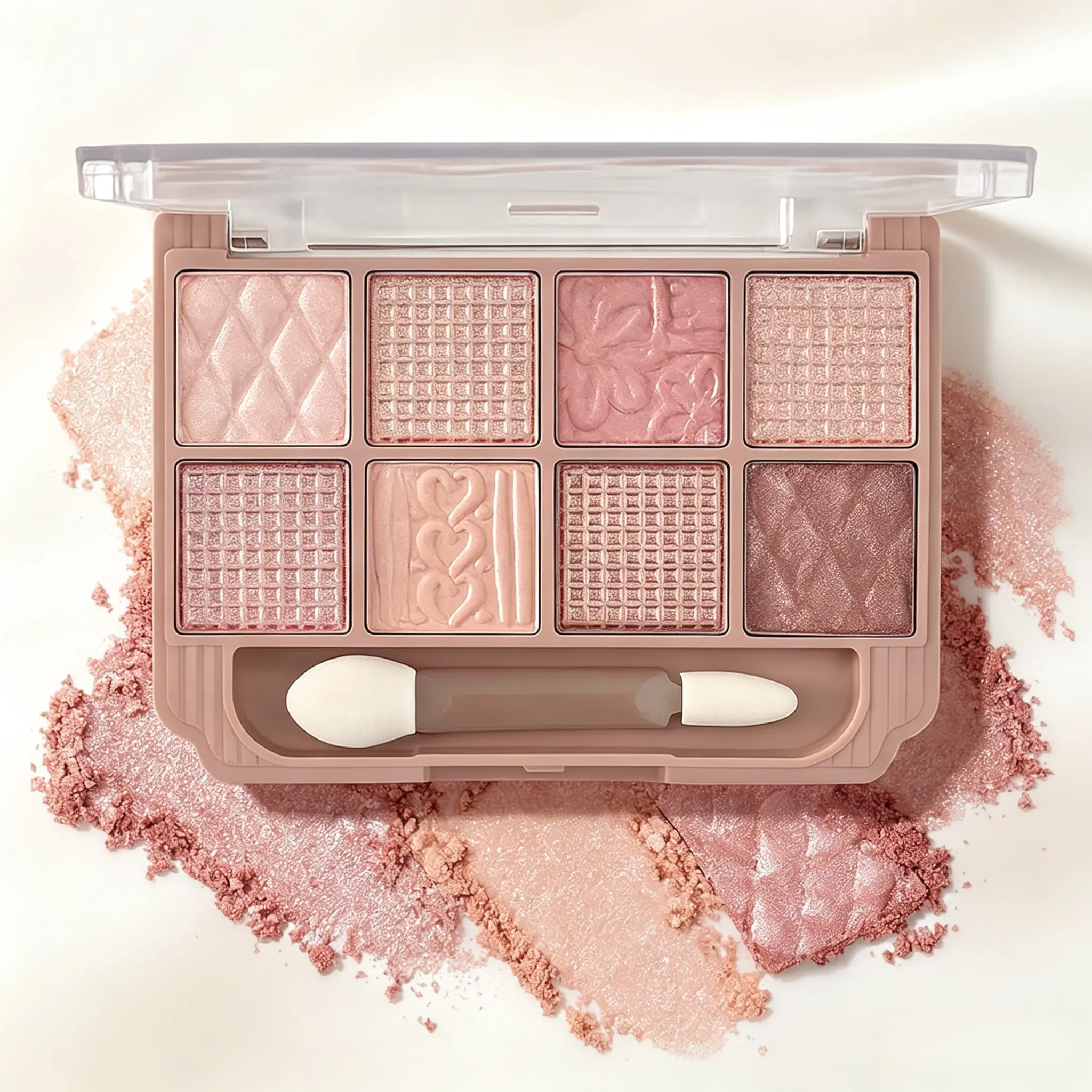 3 Styles Embossed 8-well Eyeshadow Palette, Gentle Milk Tea Pink Purple Cool Tone, Smooth Embossed Powder, Multi-use Eye Shadow For Shaping & Glitter Highlight