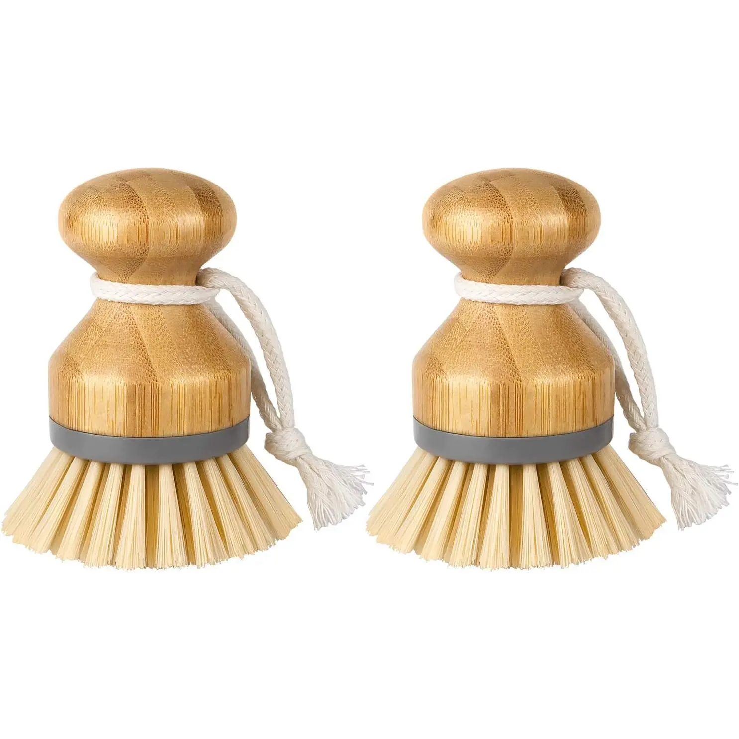 Bamboo Palm Brush, Scrub Brush for Dishes Pots Pans Kitchen Sink Cleaning, Pack of 2
