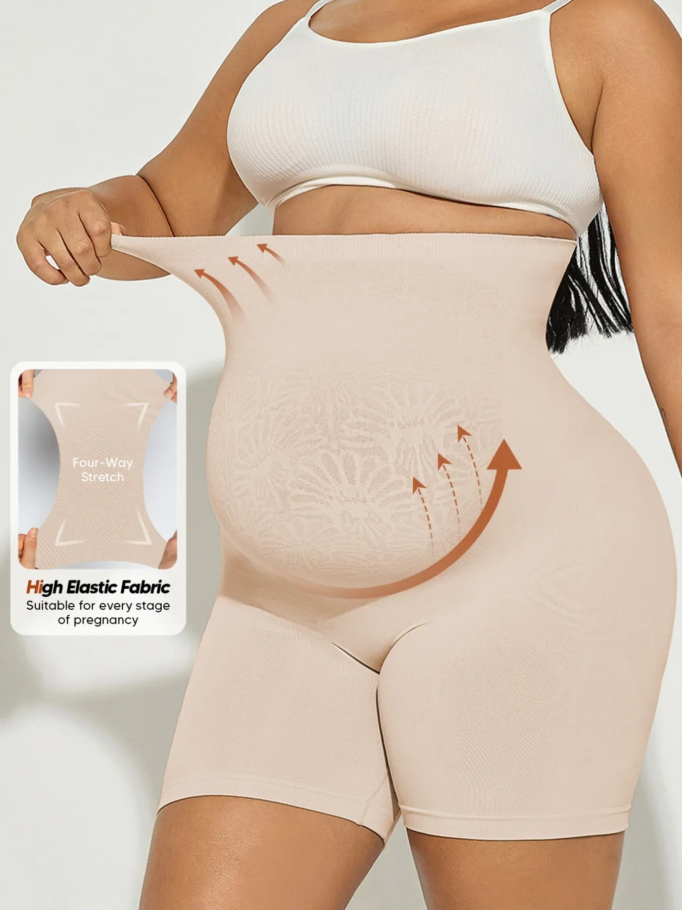Women's seamless maternity shorts with hip lift and belly support, comfortable, breathable, stretchy, high-waisted, quick-drying. Suitable for pregnant women, these leggings, sportswear, and yoga wear.