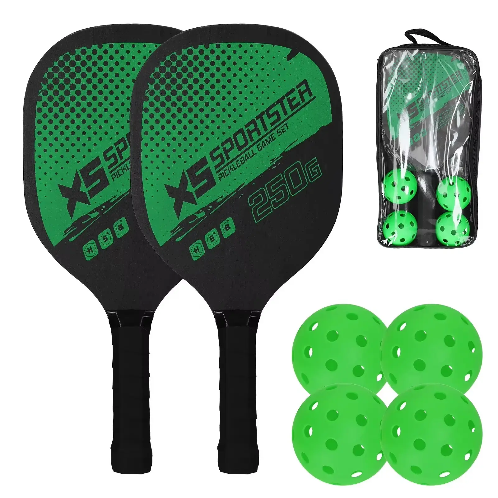 Pickleball Rackets Set Pickleball Paddle Set of 2 Rackets & 4 Pickleballs Balls Pickle-Ball Racquet with Balls Sports Accessory.