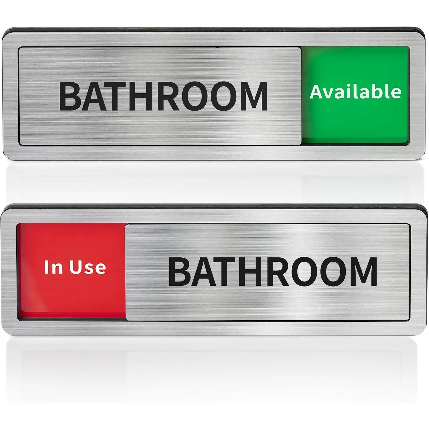 Bathroom Door Sign with Occupied Vacant Slider, Available/In Use Privacy Restroom Sign, Self-Adhesive for Business, Office, Store, Home, Brushed Silver