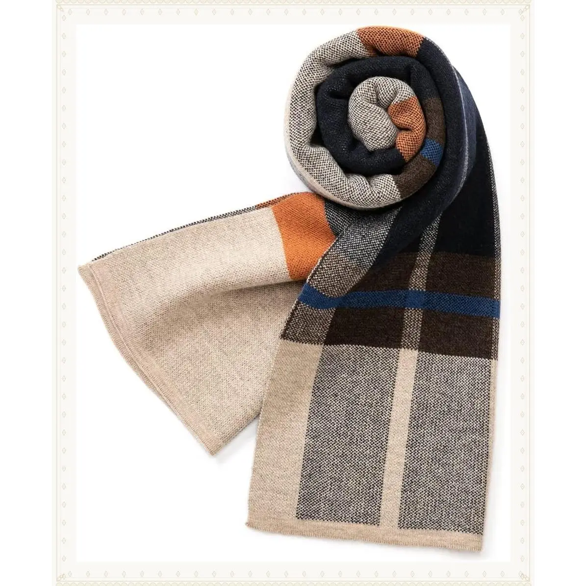 Australian Merino Wool Tartan Knitted Scarf for Men, Plaid Winter Warm Thick Soft Neckwear with Gift BoxGift