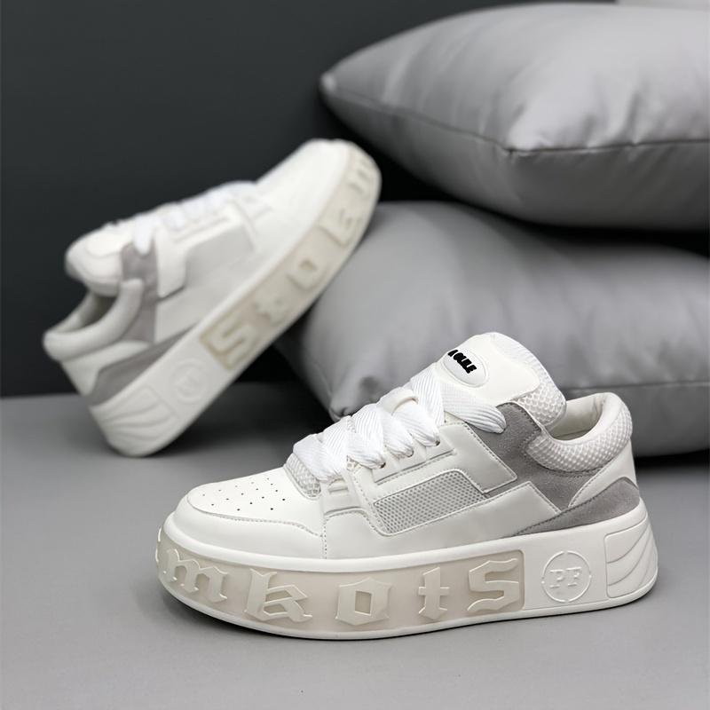 Men'S Casual "Mkots" Sneakers - Black & White Platform Skateboard Shoes with Lace-Up Closure, Non-Slip, Breathable, All-Season Comfort, Casual Walking Shoe |     Platform Sneakers |     Breathable Fabric