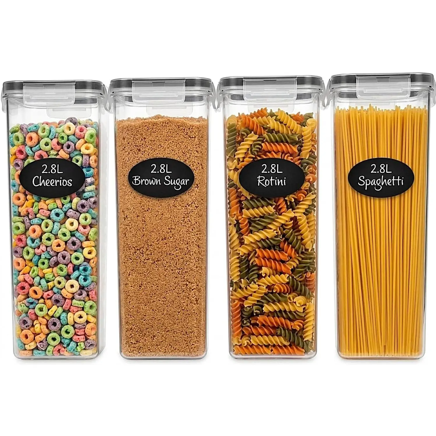 Airtight  Storage Containers with  Set of 4-95 fl. oz Pasta storage Containers,  Plastic Spaghetti container - Air Tight Canisters for  Pantry Organization