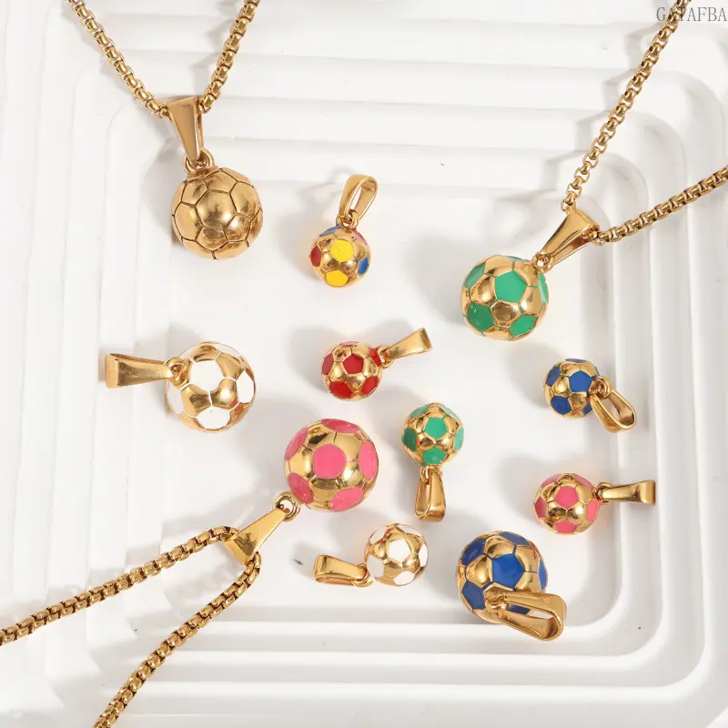 2026 Sport Soccer Necklace, 18K Gold Plated Stainless Steel Color Enamel Football Pendant Waterproof Non Tarnish Hip Hop Layering Jewelry Gift For Men Women
