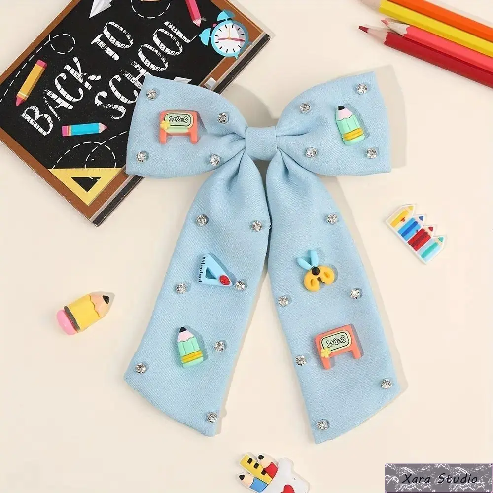 1pc Cute Bow Hair Clips for Girls, Y2K Preppy School Style Hair Barrettes with Pencil Chalkboard Ruler Decor, Creative Long Tassel Hair Accessories for Kids Teens, Fashion Non-Slip Hair Pins for Back to School, Daily Wear, Party & Gift Ideas
