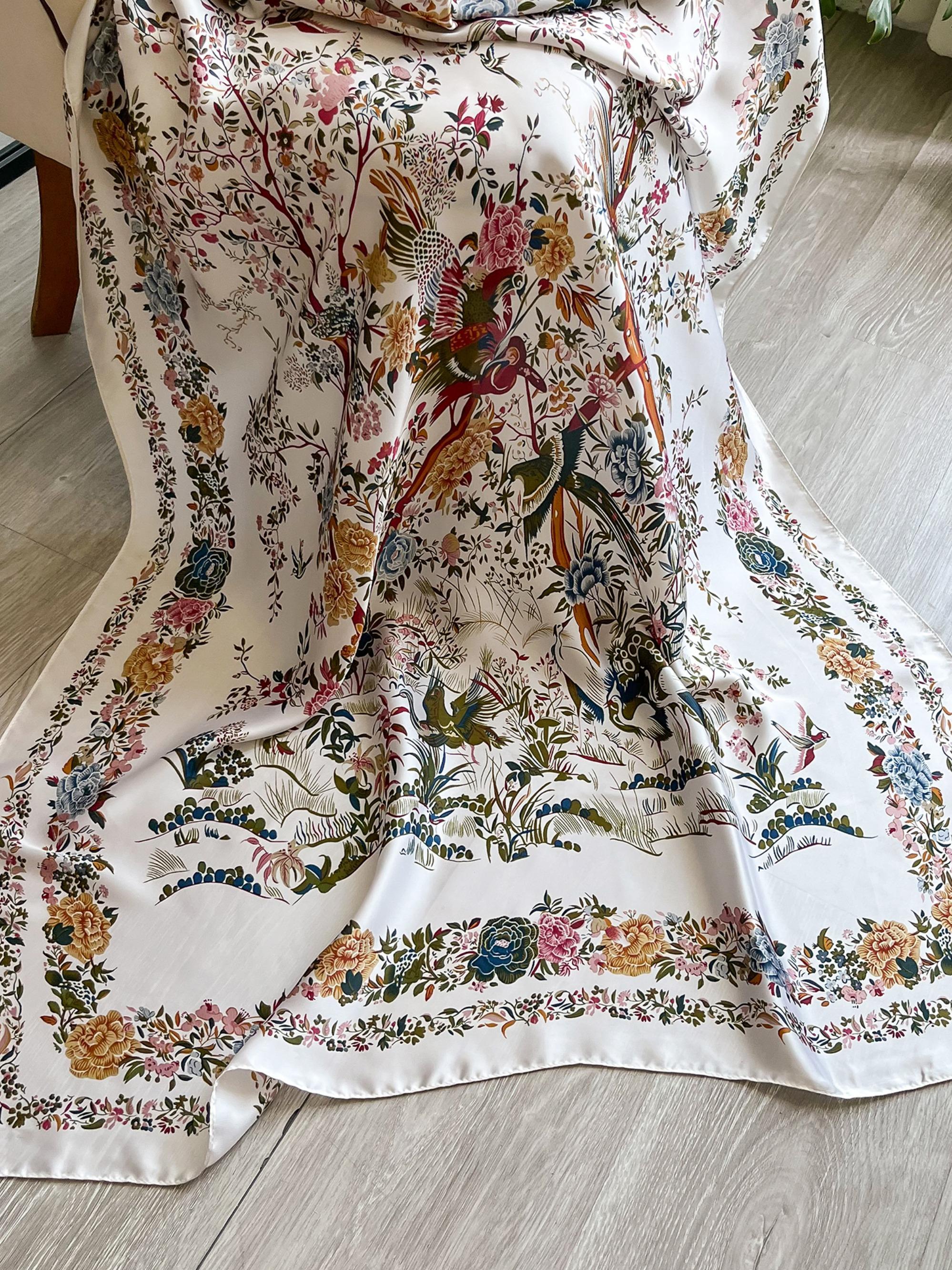 Women's Floral Print Scarf, Fashionable Soft Lightweight Shawl for All Seasons, Casual Versatile Scarf for Women & Girls for Beach & Travel