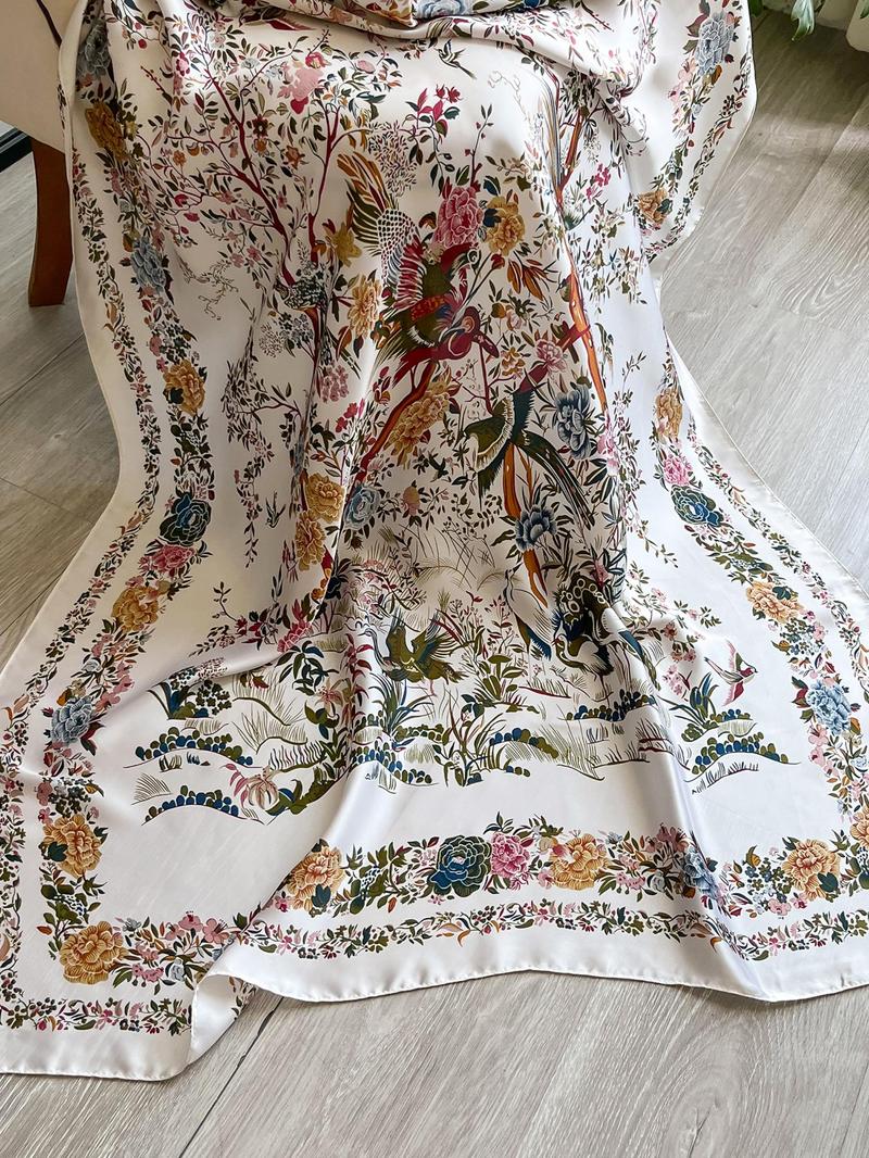 Women's Floral Print Scarf, Fashionable Soft Lightweight Shawl for All Seasons, Casual Versatile Scarf for Women & Girls for Beach & Travel