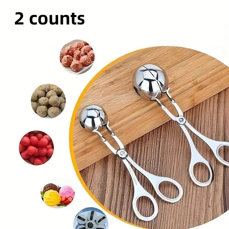 2-Piece Stainless Steel Meatball Maker, Adjustable Sizes, Kitchen Essential, Ideal for Home Cooking, Durable & Easy to Use, Kitchen Utensil