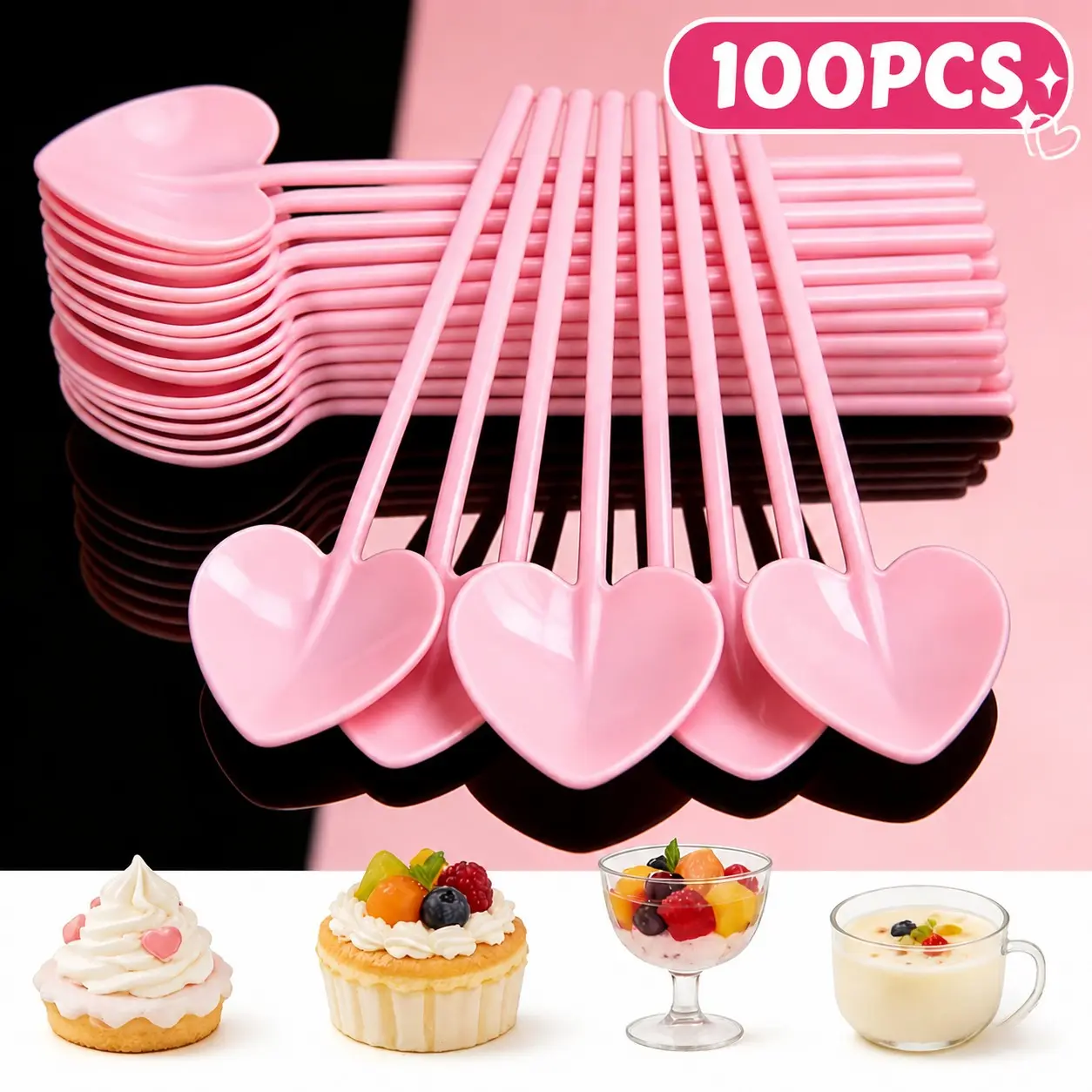 100pcs Heart Dessert Spoons, Disposable Individual Packaging, Cake Ice Cream Scoops, Sweet Treats, Romantic Wedding Party Supplies