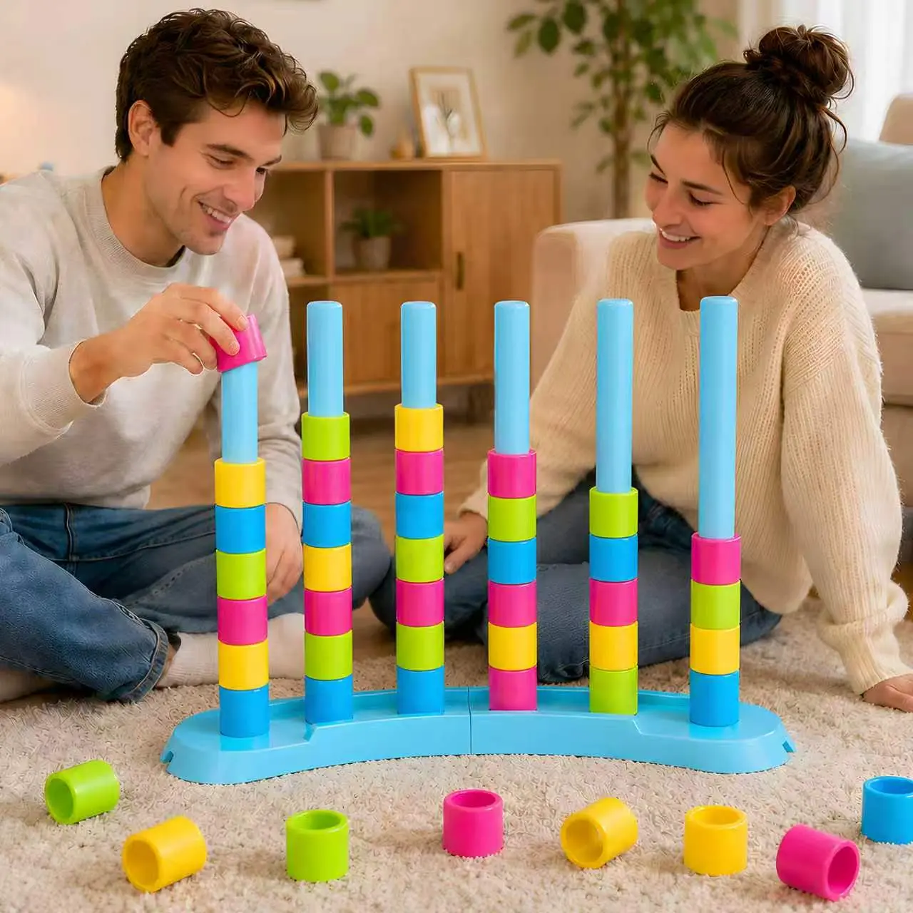 Giant Color Matching Challenge Game, Fast Pattern Match Ring Stacking Puzzle Stack Games, 1-2 Players, Family Board Game for Kids & Adults, Birthday Easter Christmas Party Gifts for Boy & Girl