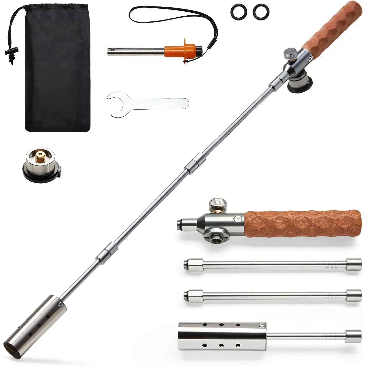 Propane Weed Burner, Blow Weed Burner Flamethrower with and Ergonomic Anti-slip Wooden Handle for, Melting Ice, Roofing(PROPANE TANK NOT INCLUDED)