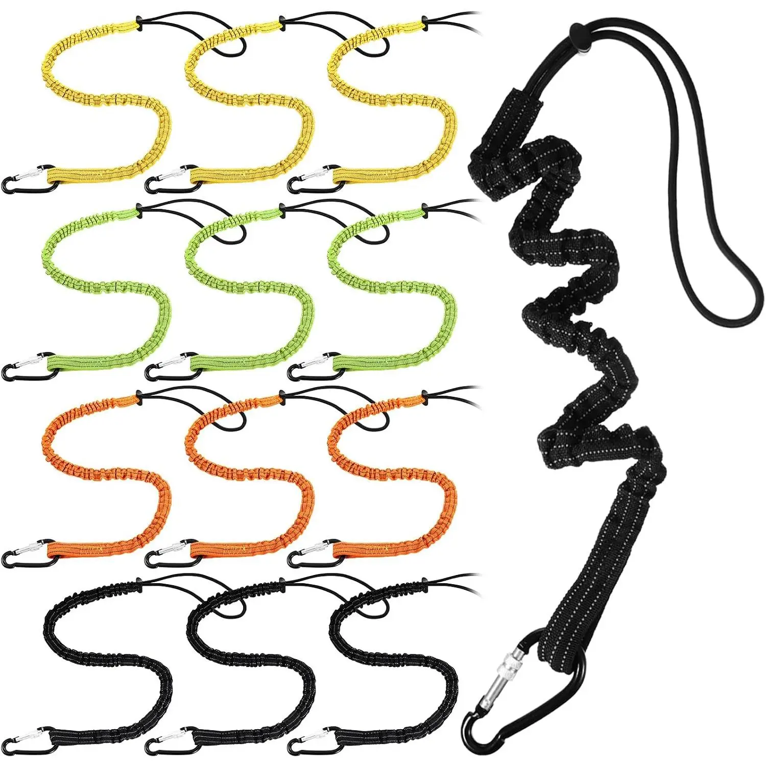 12-Pack Tool Lanyards with Single & Loop Ends, Standard Length, 8KG/17.6lb Weight Limit, Aluminum Screw Lock, Retractable Shock Cord Stopper (Colorful)