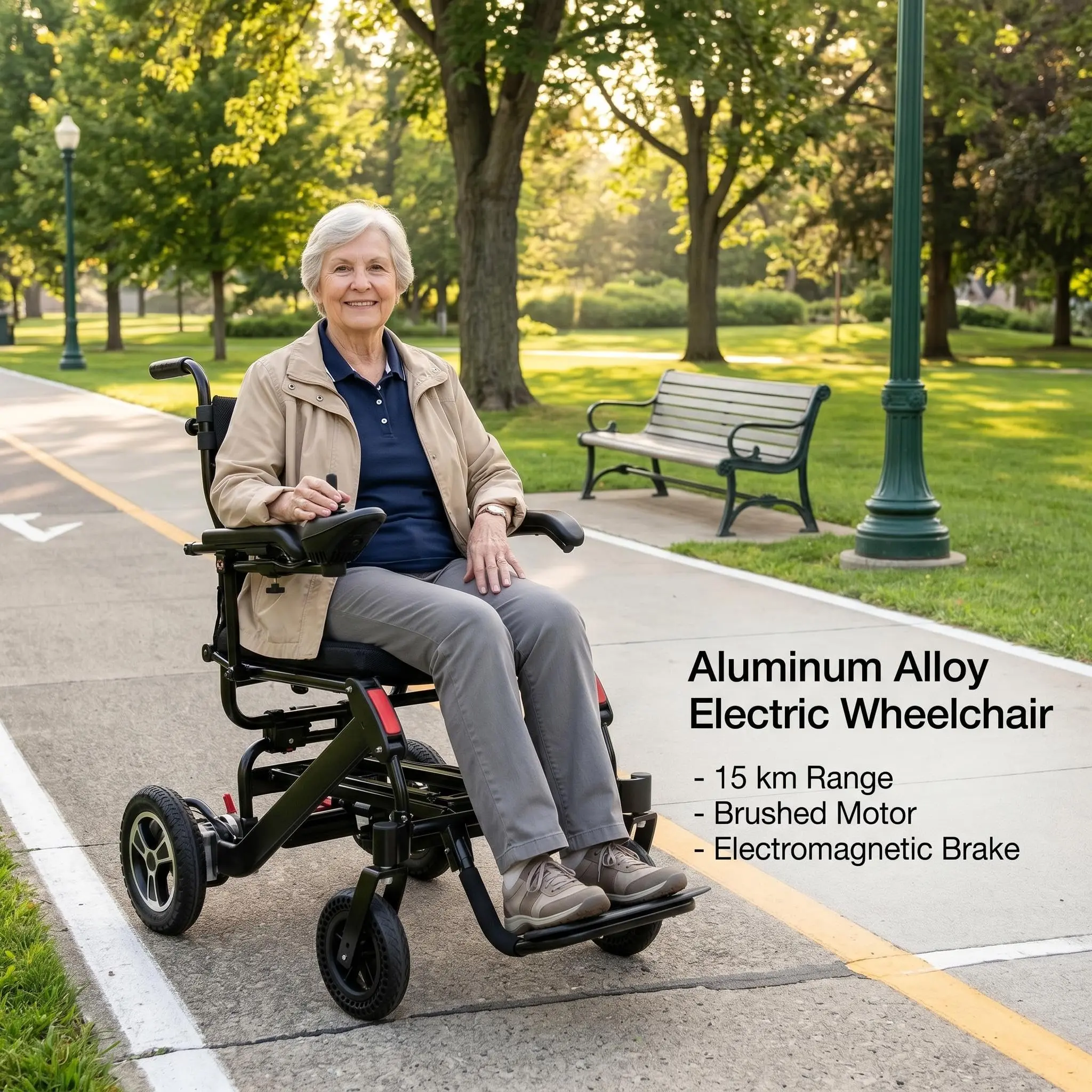 Portable Collapsible Lightweight Electric Wheelchair for Seniors Disabled Adults, 250W Motor, 15 Mile Long Range, Electromagnetic Brake, 100kg Weight Capacity, 10AH Rechargeable Battery, Foldable Mobility Travel Aid