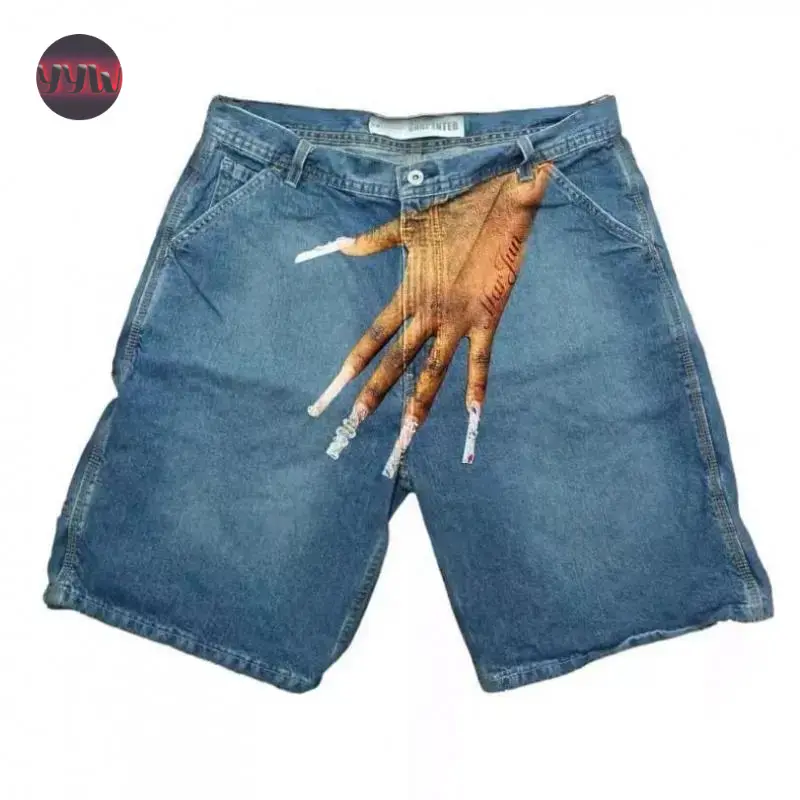 YYW1 Hip Hop Pattern Print Shorts Men Couple Casual Five-Point Shorts Mens Jorts