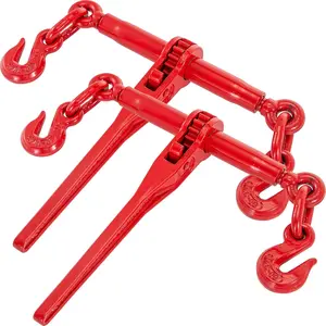 Chain Binder 5/16-3/8, Ratchet Load Binder 6600lbs Capacity, Ratchet Lever Binder w/ G70 Hooks, Adjustable Length, Ratchet Chain Binder for Tie Down, Hauling, Towing, Red